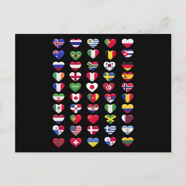 Flags of the countries heart shape postcard (Front)