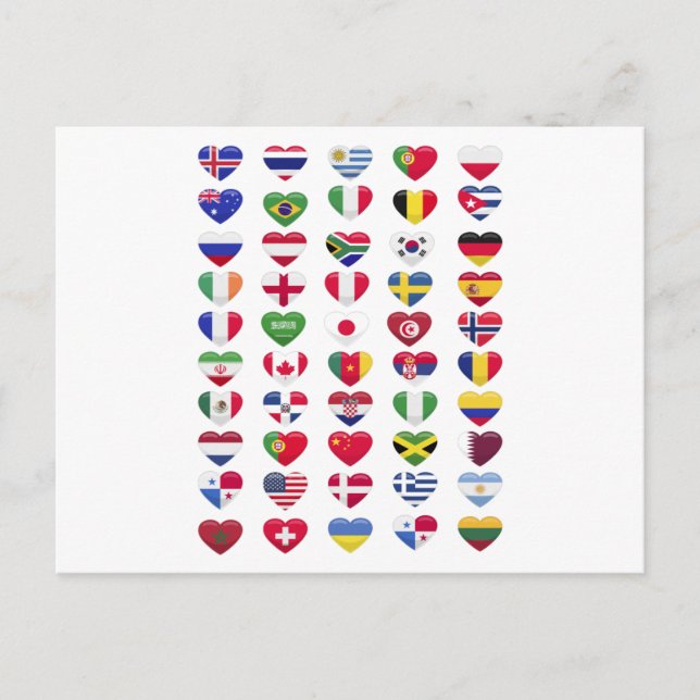 Flags of the countries heart shape postcard (Front)
