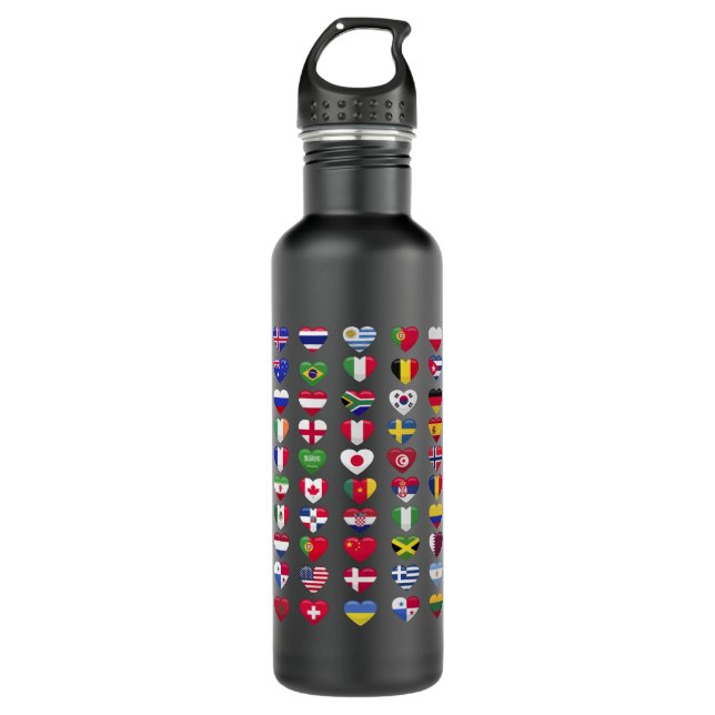 Flags of the countries heart shape stainless steel water bottle (Front)