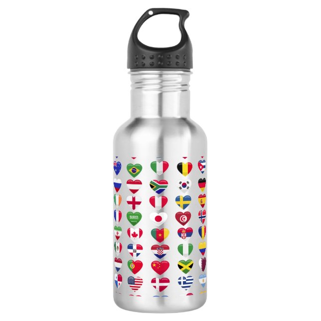 Flags of the countries heart shape stainless steel water bottle (Front)