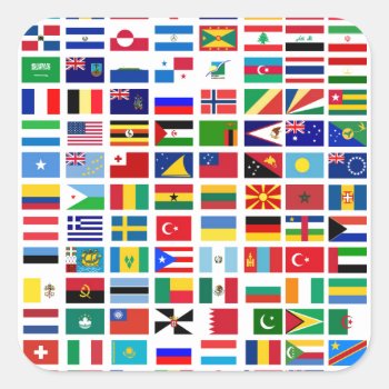 Flags Of The World Against White Square Sticker by Angel86 at Zazzle