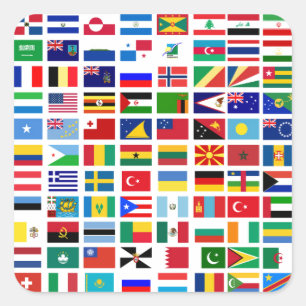 flags of the world against white square sticker