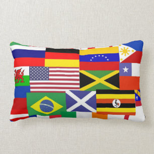 Flags of the world collage lumbar pillow