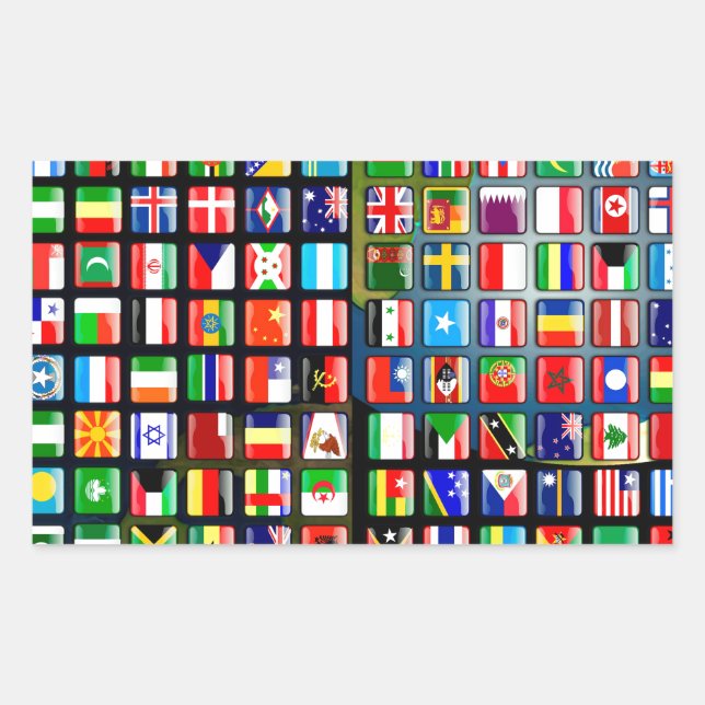 Flags of the world rectangular sticker (Front)