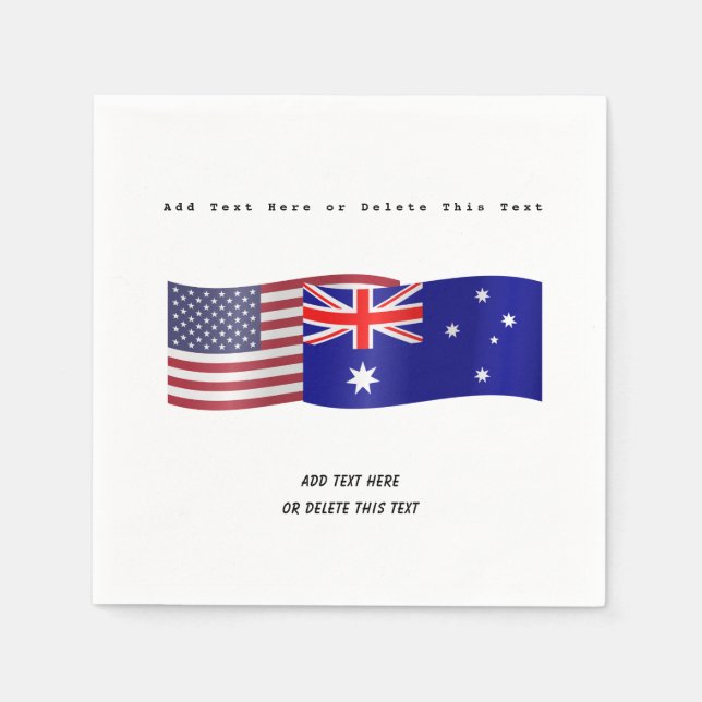 Flags of United States and Australia Add Text Napkins (Front)