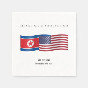 Flags of United States and North Korea Add Text Napkins
