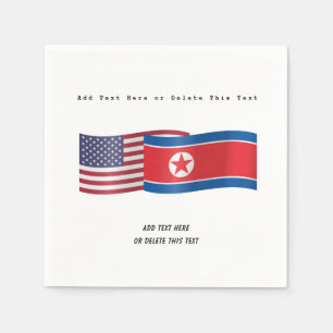 Flags of United States and North Korea Add Text Napkins