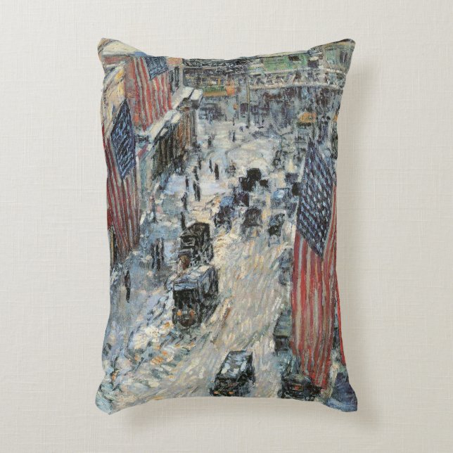 Flags on 57th Street by Frederick Childe Hassam Accent Pillow (Front(Vertical))