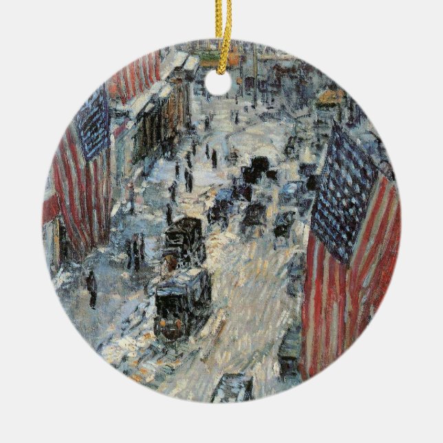 Flags on 57th Street by Frederick Childe Hassam Ceramic Ornament (Front)
