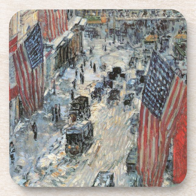 Flags on 57th Street by Frederick Childe Hassam Drink Coaster (Front)