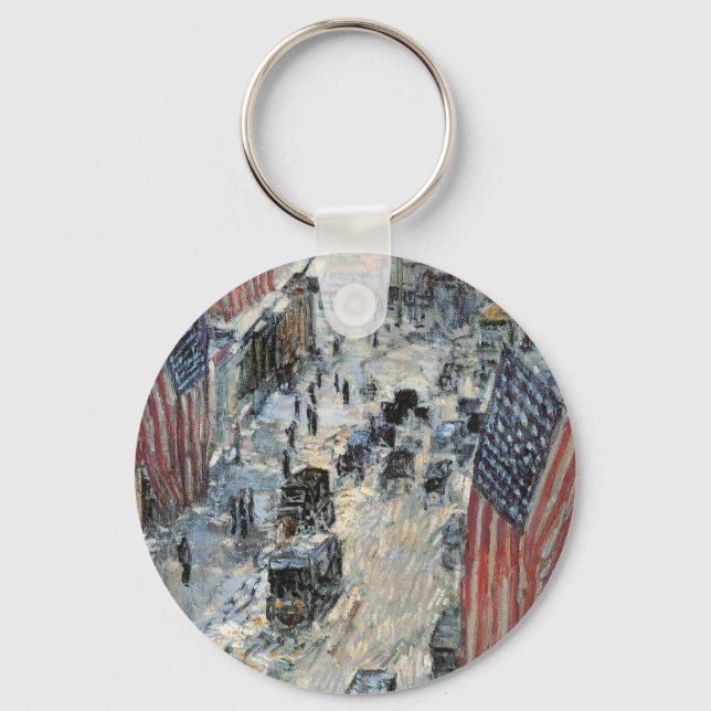 Flags on 57th Street by Frederick Childe Hassam Keychain (Front)