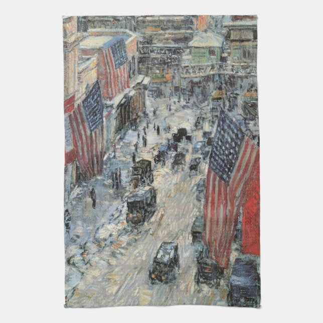 Flags on 57th Street by Frederick Childe Hassam Kitchen Towel (Vertical)