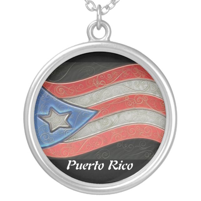 Flags-Puerto Rico Silver Plated Necklace (Front)