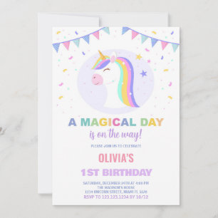 Flags Unicorn Birthday Invitations