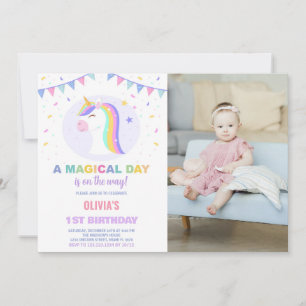 Flags Unicorn Birthday Invitations with photo