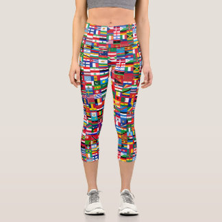 Flags Women Yoga Pants, Stylish All flags design. Capri Leggings