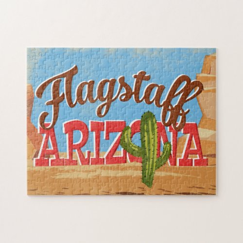 Flagstaff Arizona Cartoon Desert Vintage Travel Jigsaw Puzzle