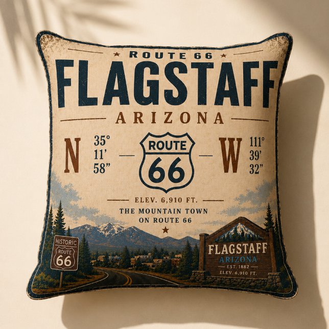 Flagstaff Route 66 Coordinates Cabin  Throw Pillow (Creator Uploaded)