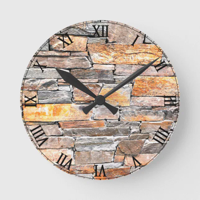 Fieldstone Clock Flagstone | natural stone pattern | bricks round clock | Zazzle