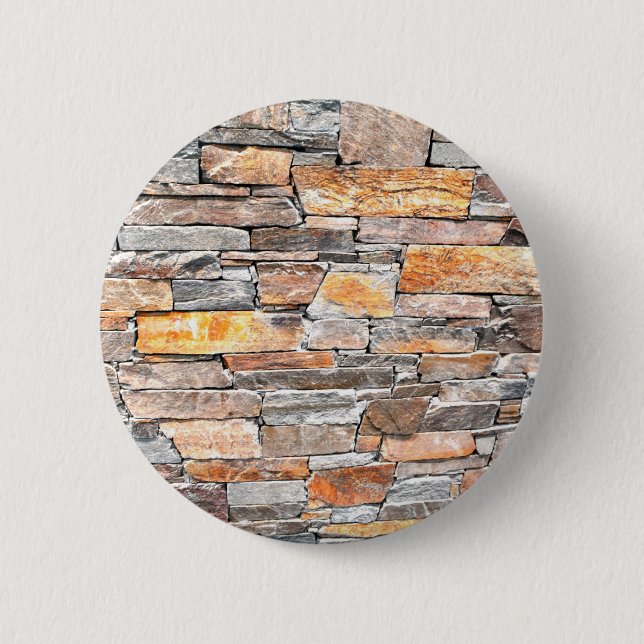 Flagstone natural tone stone pattern bricks  pinback button (Front)