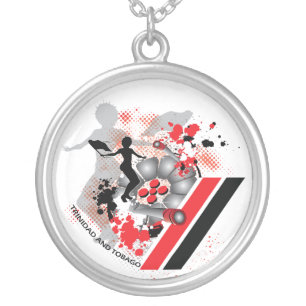 Flagwoman With Flag and Pan in Trini Colors Silver Plated Necklace