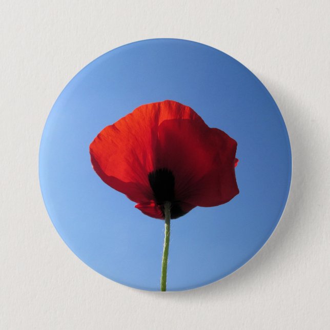 Flair - Memorial Day Red Poppy Blue Sky Pinback Button (Front)