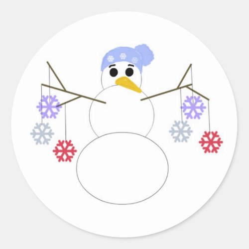 Flakey Snowman with Snowflake Ornaments Classic Round Sticker