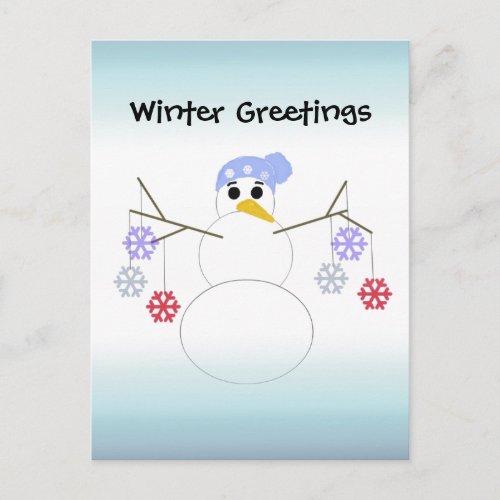 Flakey Snowman with Snowflake Ornaments Postcard