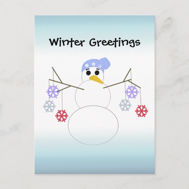 Flakey Snowman with Snowflake Ornaments Postcard (Front)