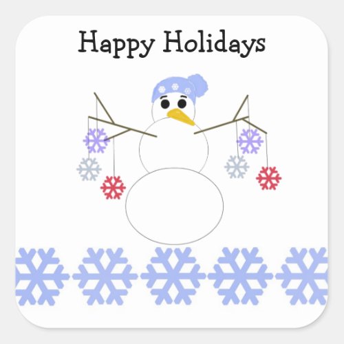 Flakey Twig Snowman Square Sticker