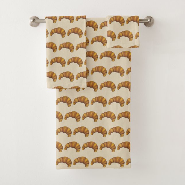Flaky Breakfast Croissant French Pastry Foodie Bath Towel Set (Insitu)