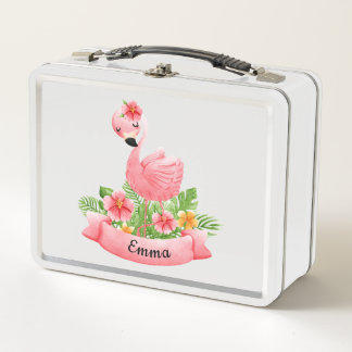 Flamant Rose Flowers Personalized Child Metal Lunch Box