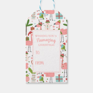 Flamazing Christmas Pink Flamingos White Snowmen Gift Tags