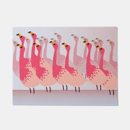 Flamboyance of Flamingos Coral Pink Light Blue Doormat