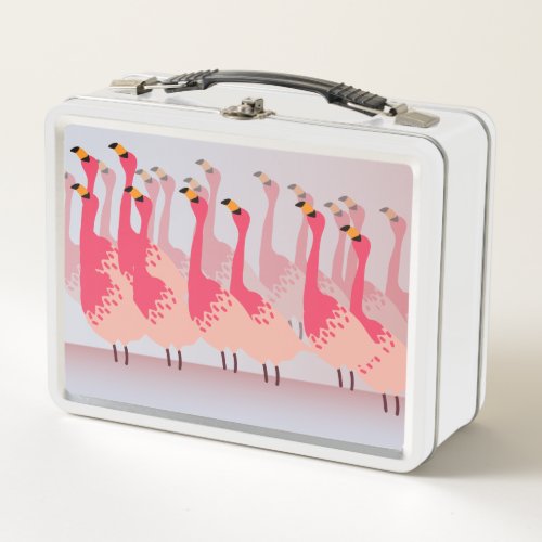 Flamboyance of Flamingos Coral Pink Light Blue Metal Lunch Box