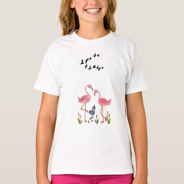 Flamboyant Flamingo Fantasy: Bird-Inspired  T-Shirt (Front)
