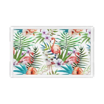 Flamboyant Flamingo Tropical Nature Garden Pattern Acrylic Tray by AllAboutPattern at Zazzle