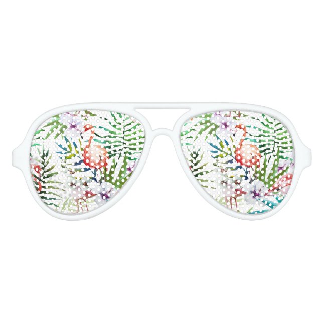 Flamboyant Flamingo Tropical nature garden pattern Aviator Sunglasses (Front)