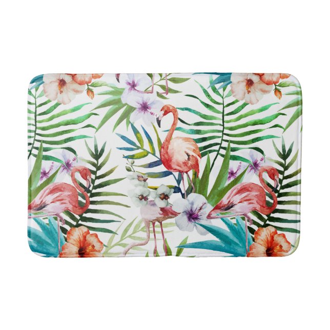 Flamboyant Flamingo Tropical nature garden pattern Bathroom Mat (Front)