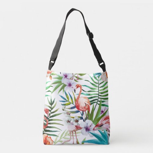 Flamboyant Flamingo Tropical nature garden pattern Crossbody Bag