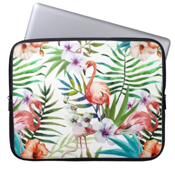 Flamboyant Flamingo Tropical Nature Garden Pattern Laptop Sleeve by AllAboutPattern at Zazzle