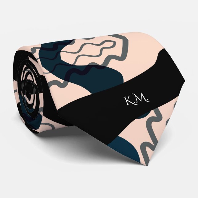 Flamboyant Modern Geometric Chic Monogram Neck Tie (Rolled)
