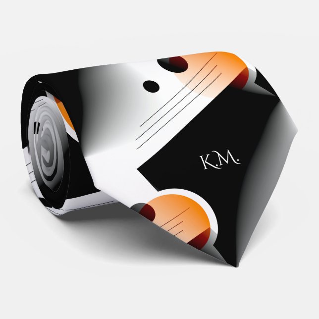 Flamboyant Modern Orange Geometric Chic Monogram Neck Tie (Rolled)