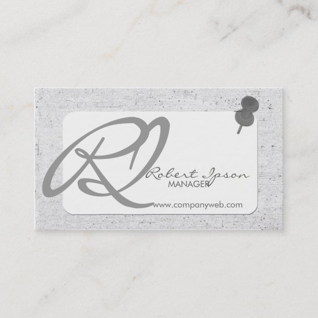 Flamboyant Monogrammed With Linen and Push Pin Business Card (Front)