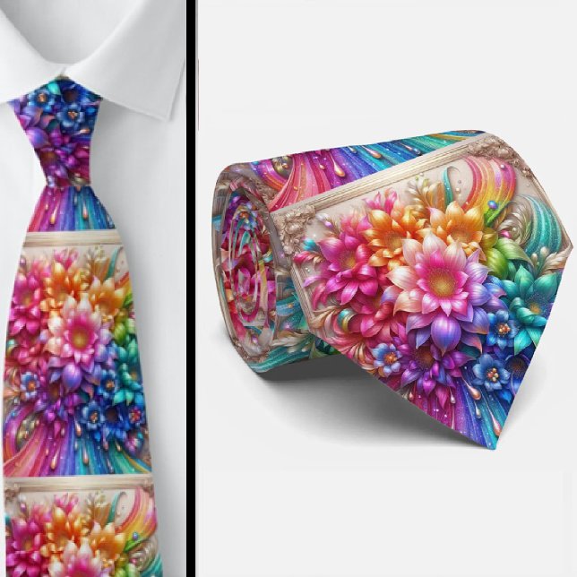 Flamboyant Neck Tie | Rainbow Flowers Faux Glitter (Creator Uploaded)