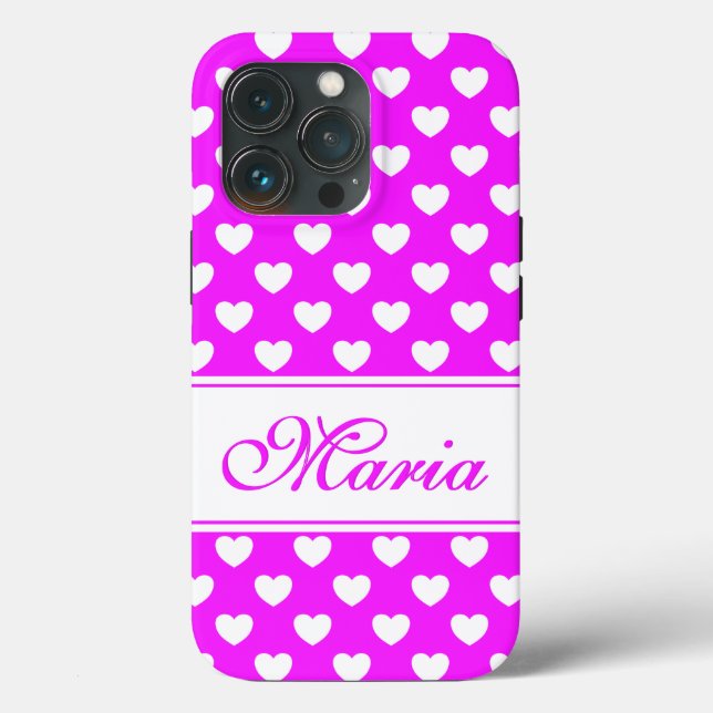 Flamboyant Pink White Hearts Pattern And Your Name Case-Mate iPhone Case (Back)
