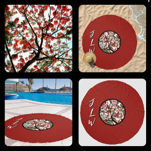 Flamboyant Royal Poinciana Tree Round Red Beach Towel