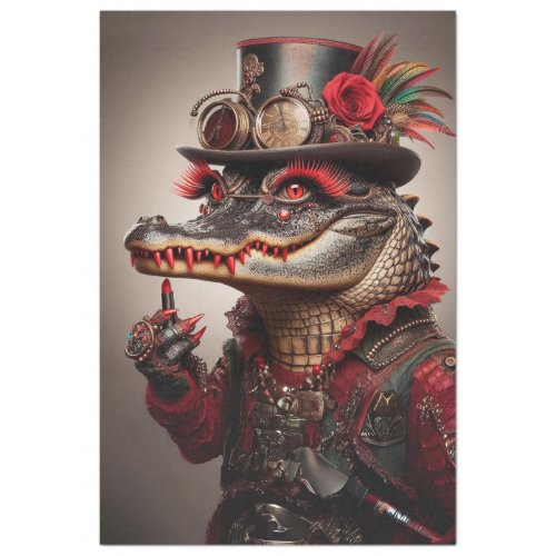 Flamboyant Steampunk Style Alligator Decoupage Tissue Paper