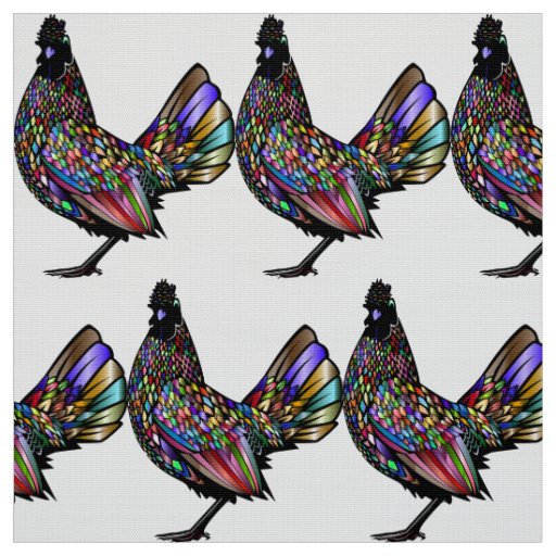 Flamboyant Vivid Rooster Pattern Fabric