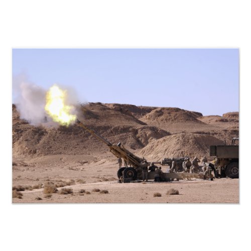 Flame and smoke emerge from the muzzle photo print